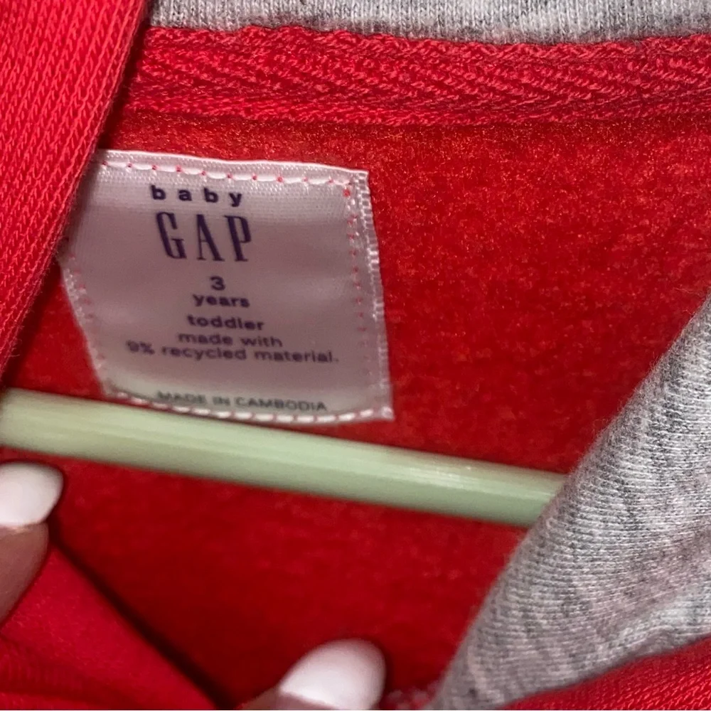 GAP Toddler Boys 3T Red Logo Fleece Pullover Hoodie